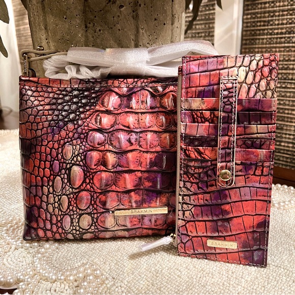 Brahmin Leather Lorelei Shoulder Bag and Credit Card Wallet Set in